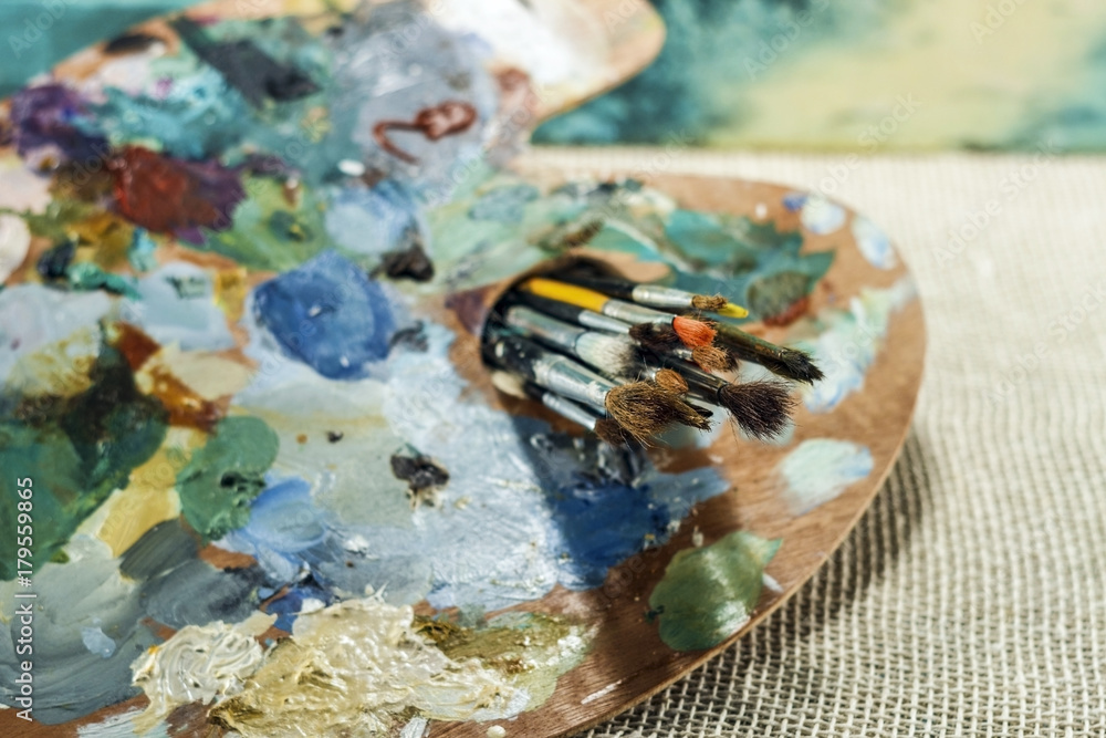 artist's palette with tassels close-up artist's palette with tassels close-up