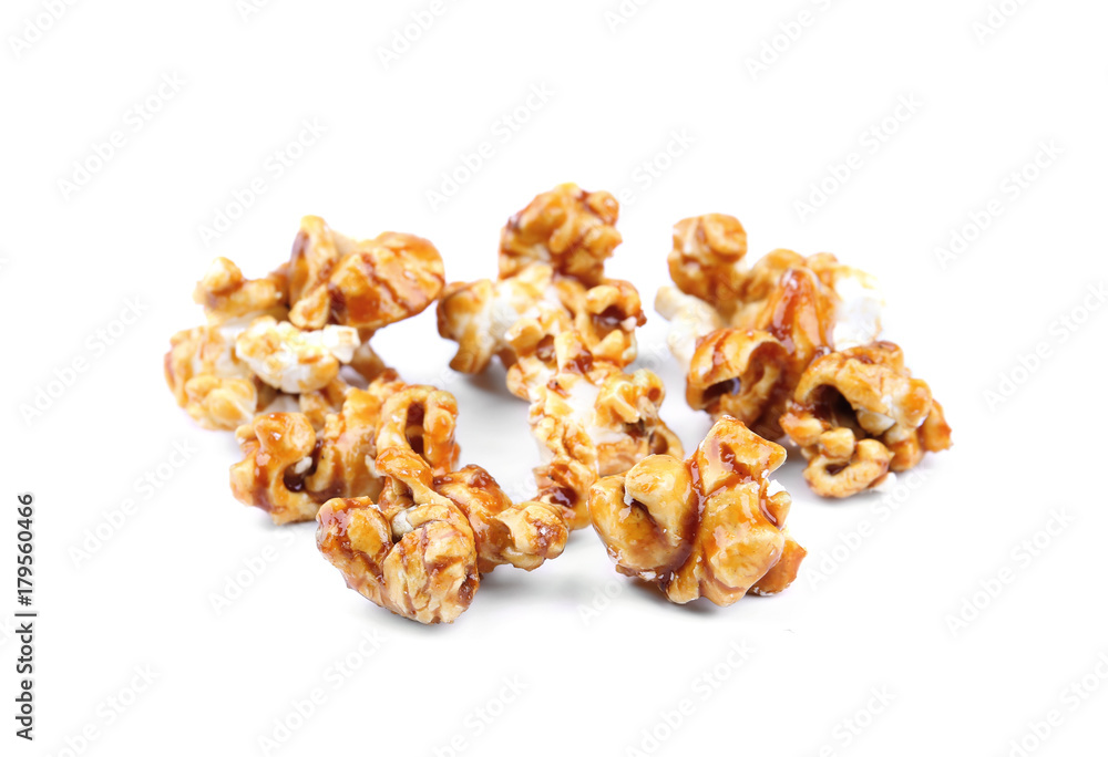 Caramel popcorn on white background Caramel popcorn on white background