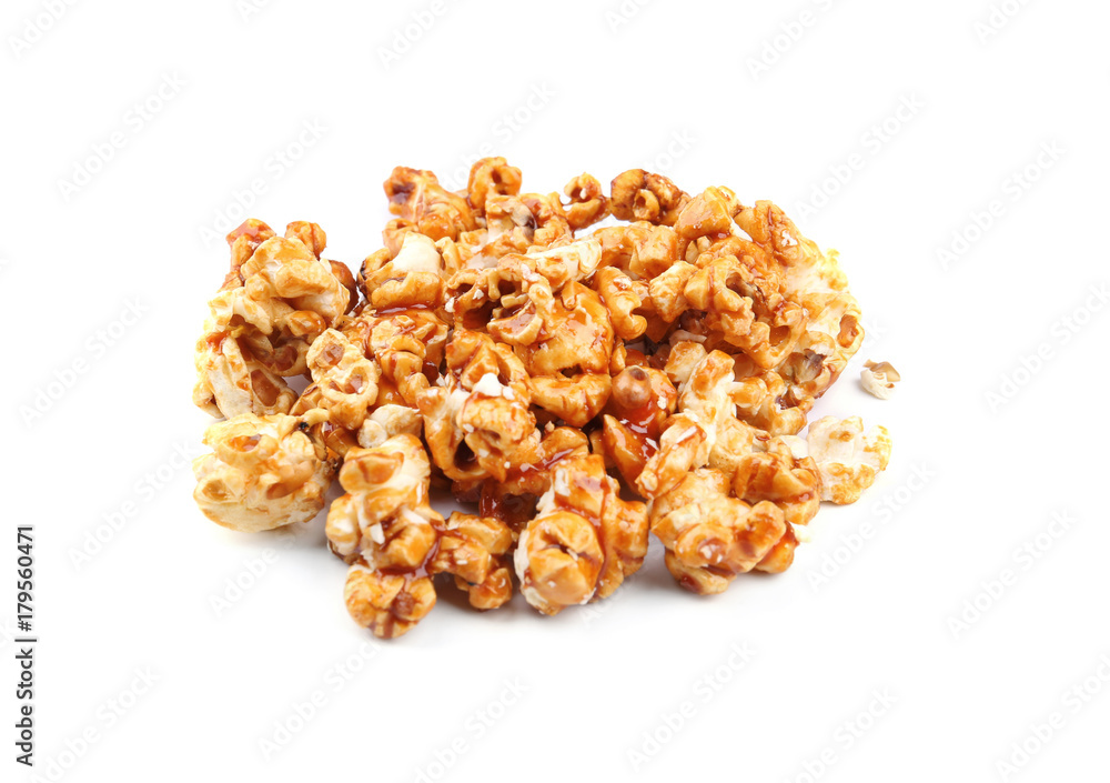 Caramel popcorn on white background Caramel popcorn on white background