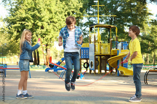 Cute little children jumpin...