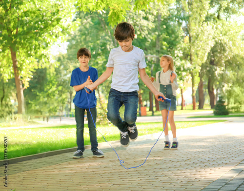 Cute little children jumpin...