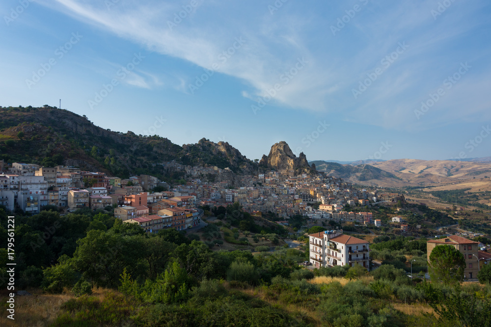 Panoramic View of  little town Gagliano Castelferrato in Sicily, Italy