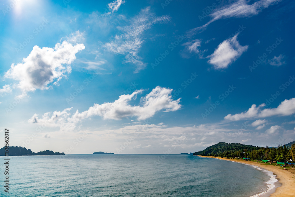 Sky , blue sky background with clouds , Sky with clouds on the Sea in summer season