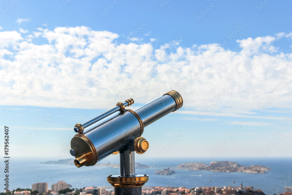 telescope at view point on mountain top in Marseille telescope at view point on mountain top in Marseille