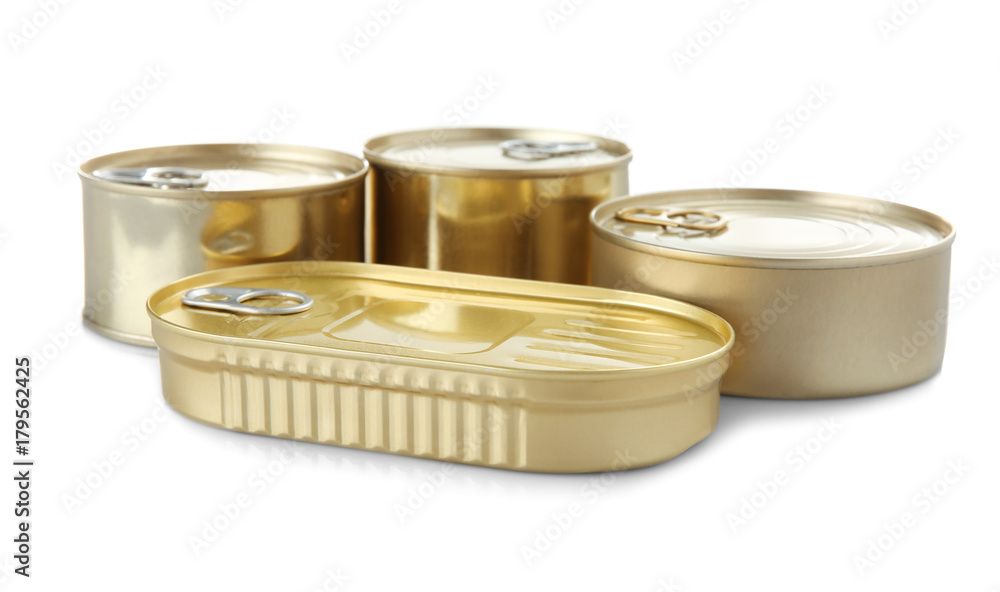 Different tin cans on white background Different tin cans on white background