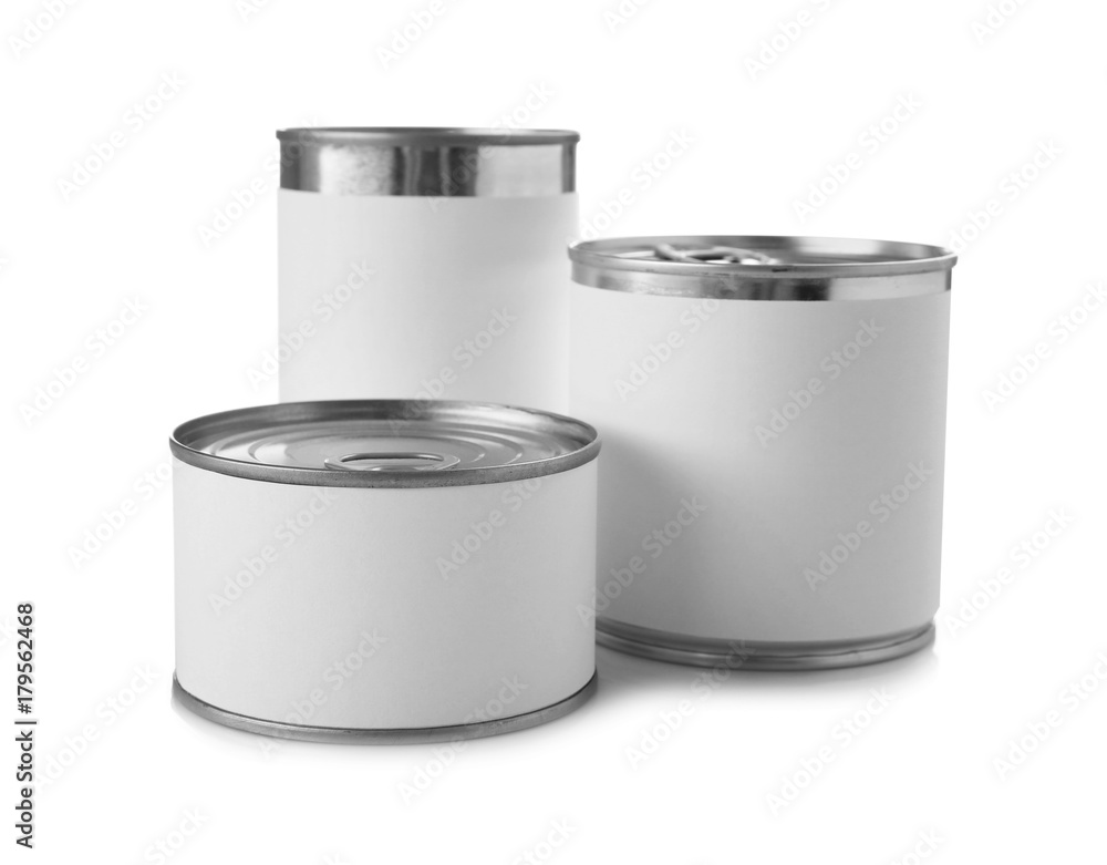 Different tin cans on white background Different tin cans on white background