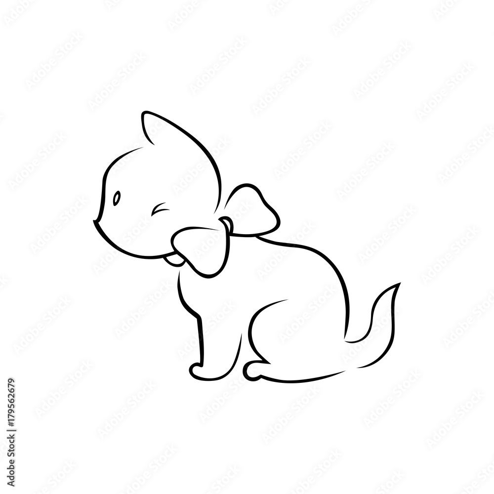 Cute kitten with a bow silhouette on white Cute kitten with a bow silhouette on white