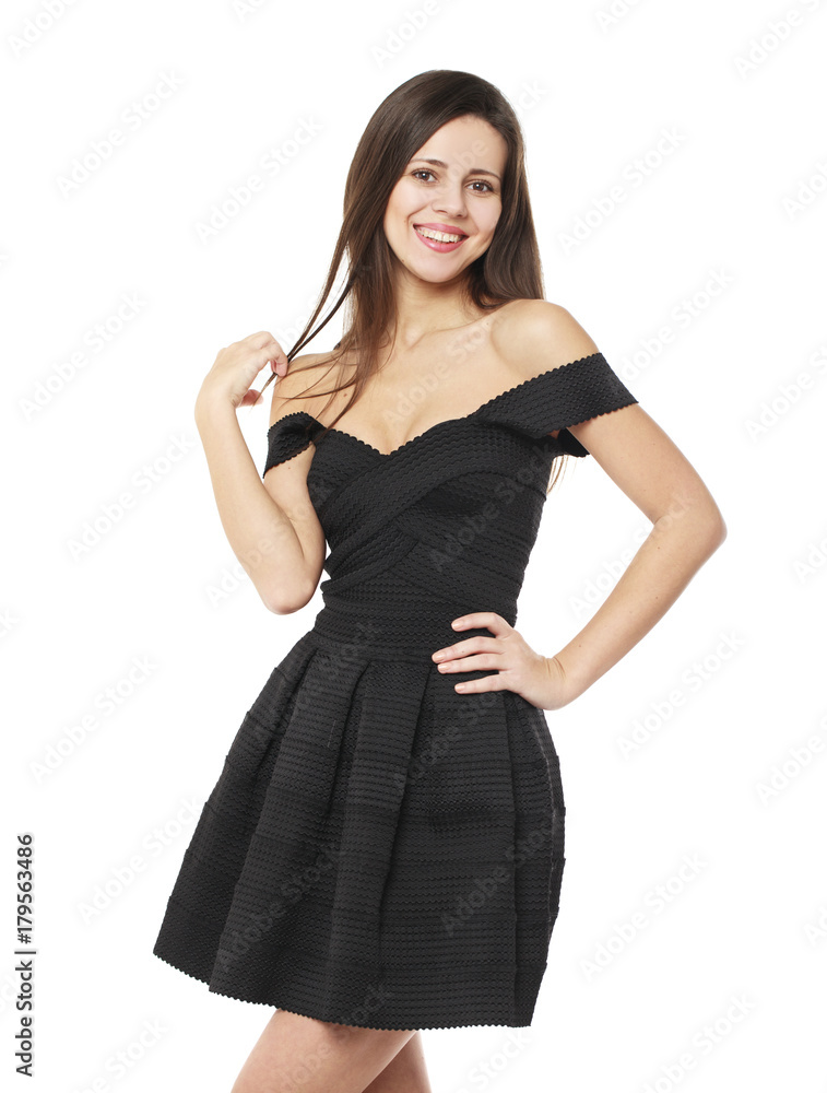 Young beautiful brunette woman in black dress Young beautiful brunette woman in black dress