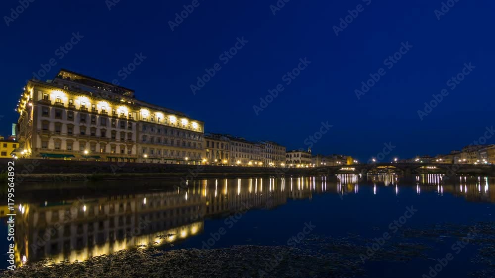 Twilight sky scene of Ponte Alla Carraia Bridge day to night timelapse over River Arno Twilight sky scene of Ponte Alla Carraia Bridge day to night timelapse over River Arno