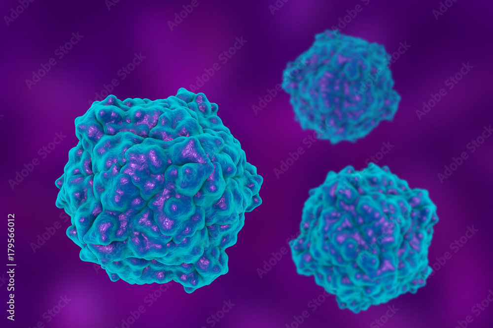 Tobacco ringspot viruses on colorful background. A model was built by using data of viral macromolecular structure furnished by Protein Data Bank (PDB 1A6C)