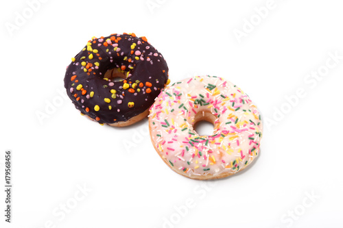 Homemade Traditional polish sweets doughnuts isolated on white background.