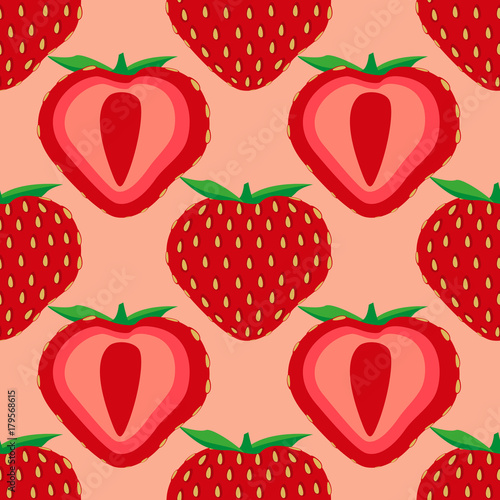 Fototapeta Naklejka Na Ścianę i Meble -  Vector illustration seamless pattern of strawberry fruit. Background with fruits