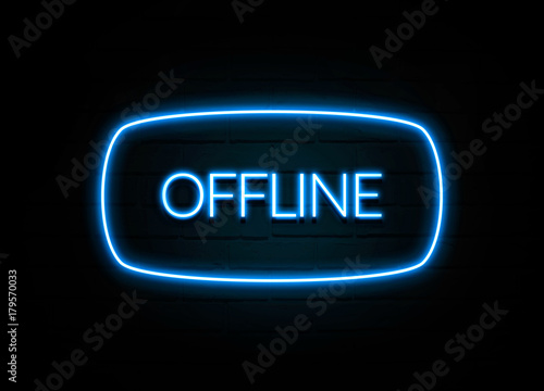 Offline  - colorful Neon Sign on brickwall photo