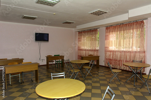 Dining room for food in Zhytomyr higher educational institution in Ukraine. October 2017.