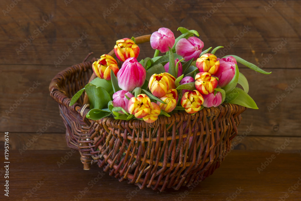 tulips in a basket