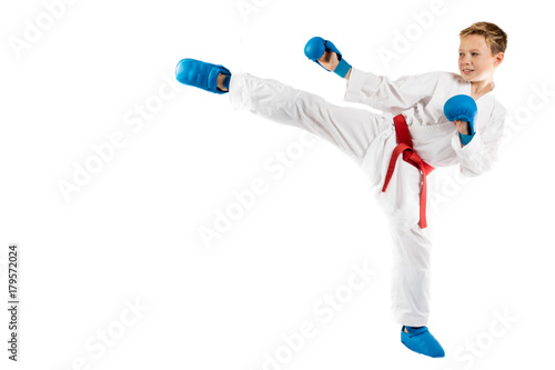 Quadro em tela Pre-teen boy doing karate