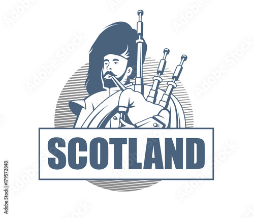 Player of the Great Scottish Highland Bagpipe. White.