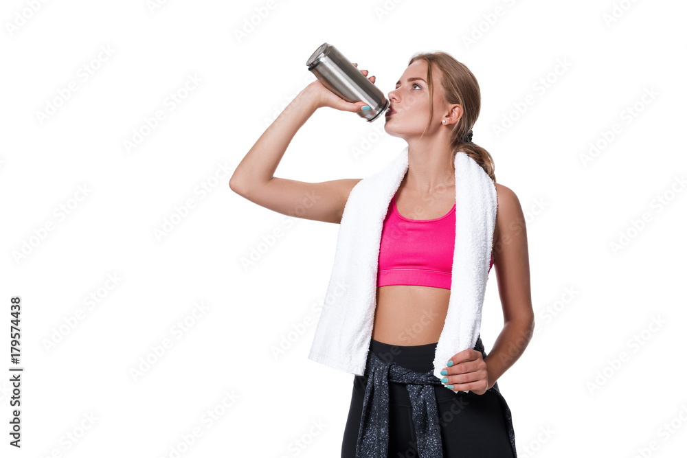 Portrait of sporty young woman tired after a gym workout Portrait of sporty young woman tired after a gym workout