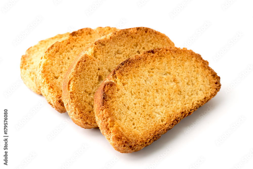 Dried slices of bread on white