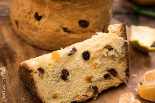 Slice of a panettone close up