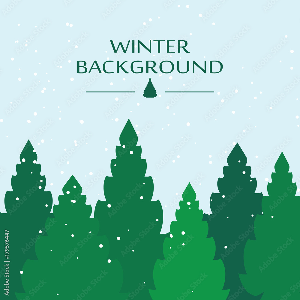 Fototapeta premium Simple winter background with spruce trees. Vector illustration.