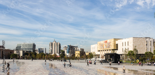 Obraz na plátne Panoramic wide view of the main square in Tirana, the capital city of Albania, i
