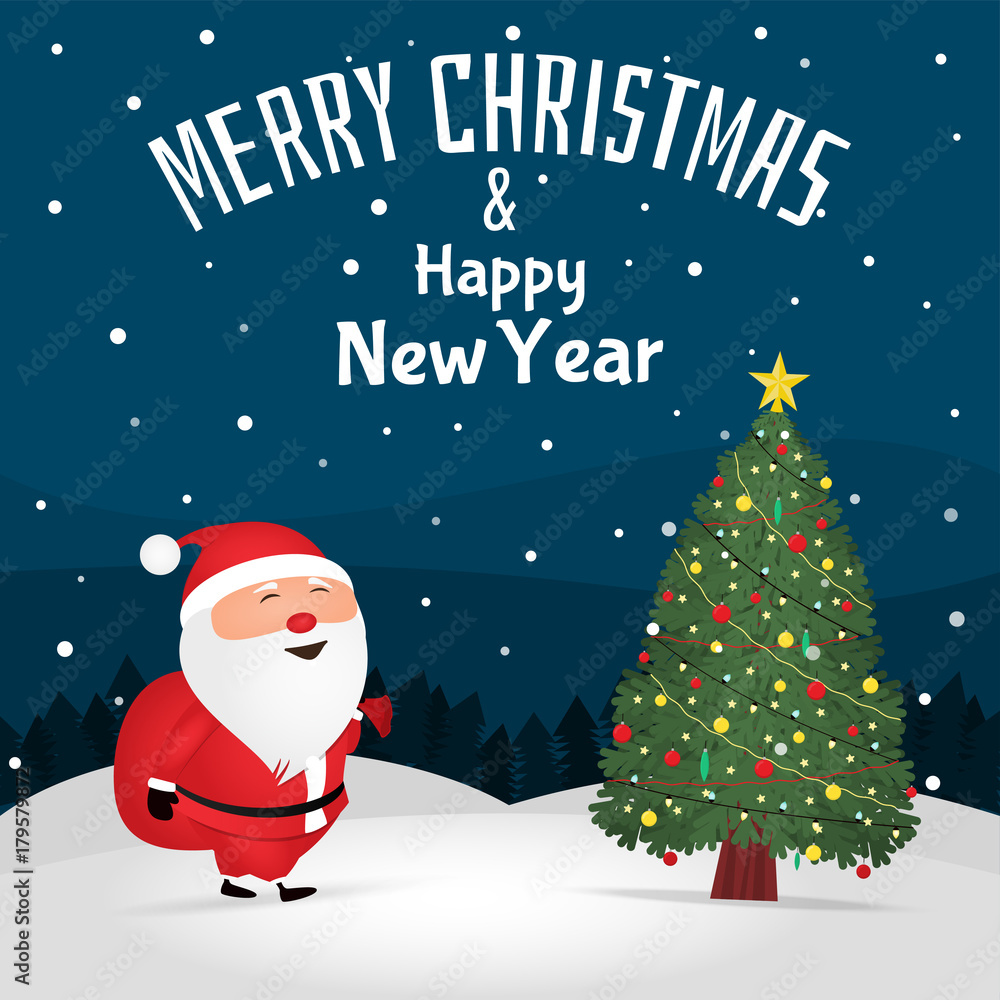 Merry Christmas. Christmas greeting card, poster, banner. Vector illustration