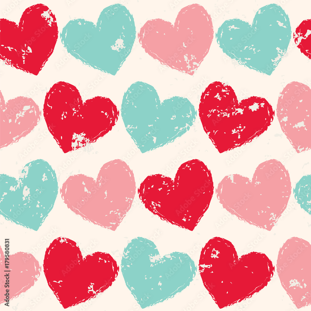 Seamless vector pattern with paintbrush hearts. Seamless vector pattern with paintbrush hearts.