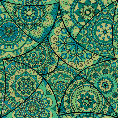 Seamless pattern tile with mandalas. Vintage decorative elements. Hand drawn background. Islam, Arabic, Indian, ottoman motifs. Perfect for printing on fabric or paper.