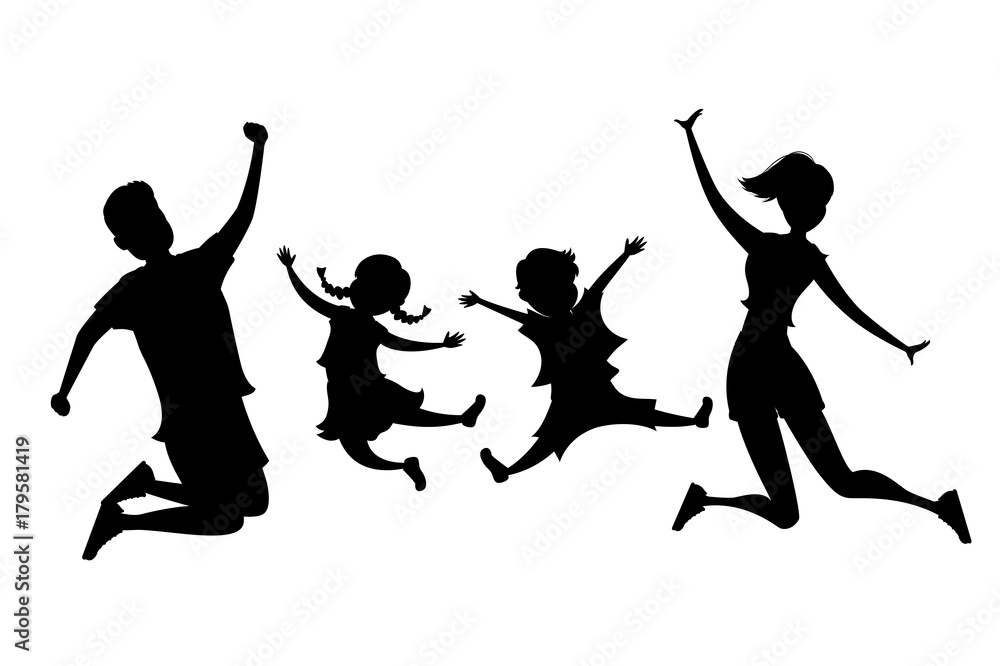 Jumping family silhouette