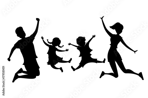 Jumping family silhouette