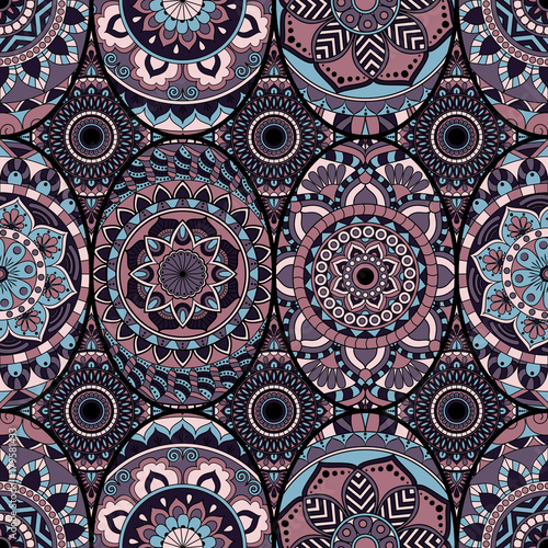 Seamless pattern tile with mandalas. Vintage decorative elements. Hand drawn background. Islam, Arabic, Indian, ottoman motifs. Perfect for printing on fabric or paper.