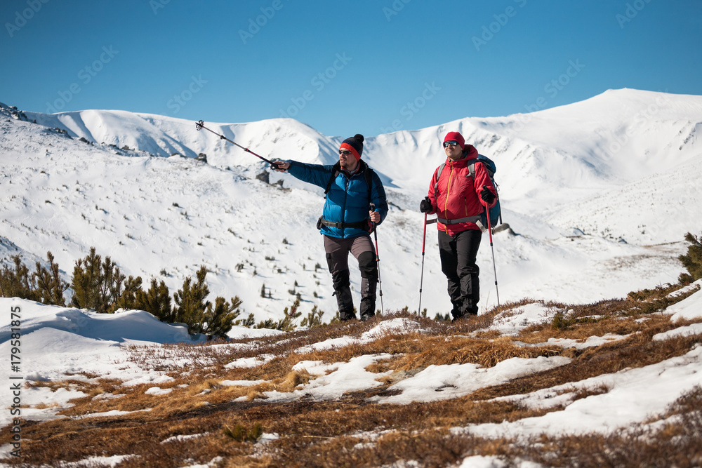 Two friends in the mountains.