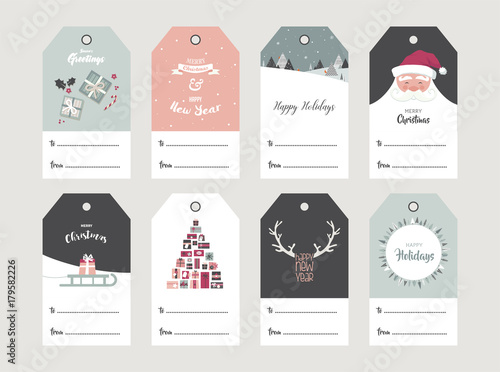 Christmas gift tag set in retro style . vector illustration