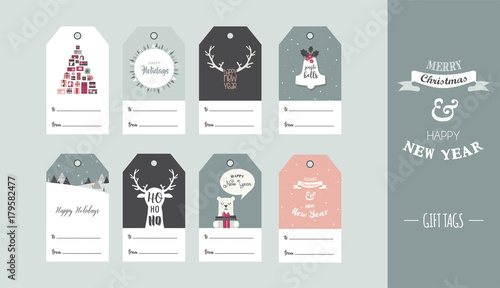 Christmas gift tag set in retro style . vector illustration