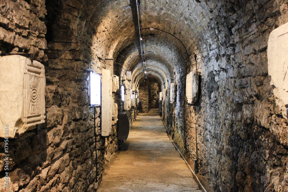 Bastion Passage Under City of Tallinn, Estonia. Underground Stone Tunnels between Swedish and Ingermanland Bastion. Built in 17th Century can be Visited only by Guided Tour from Kiek in de Kok Museum