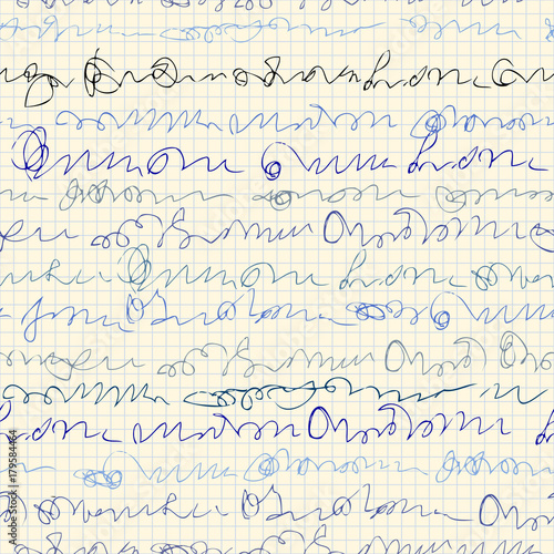 Seamless background pattern. Imitation of a abstract vintage lettering on copybook surface. Unreadable text.
