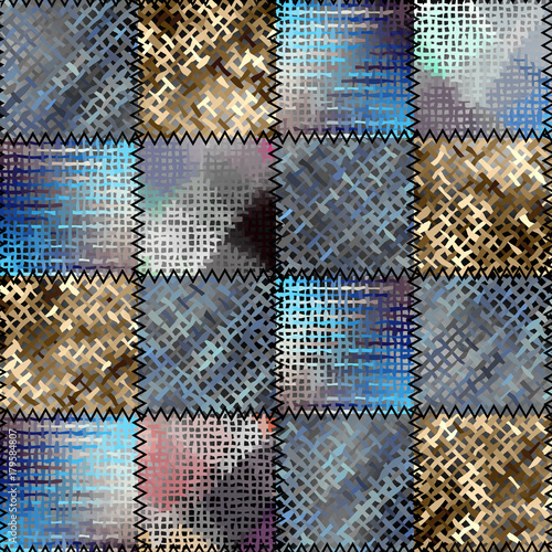 Seamless background pattern. Imitation of a patchwork pattern of rough canvas patches.