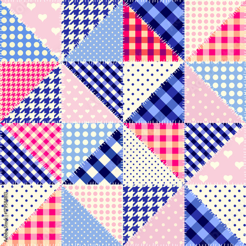 Seamless background pattern. Imitation of a retro patchwork. Patchwork of triangles.