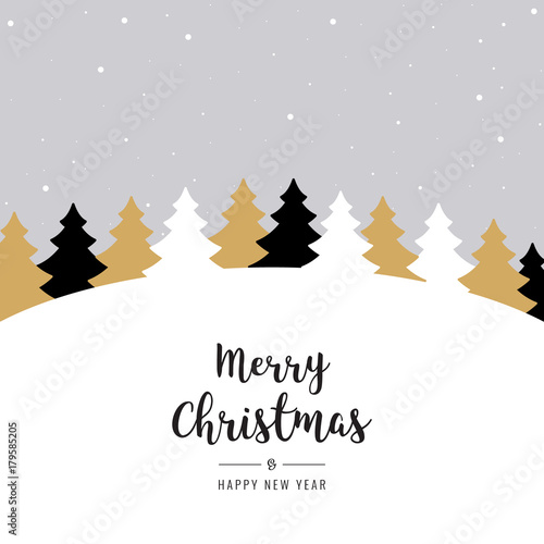 christmas winter landscape trees greeting text snowy background