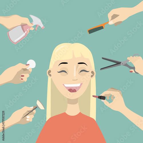 Woman doing haircut.