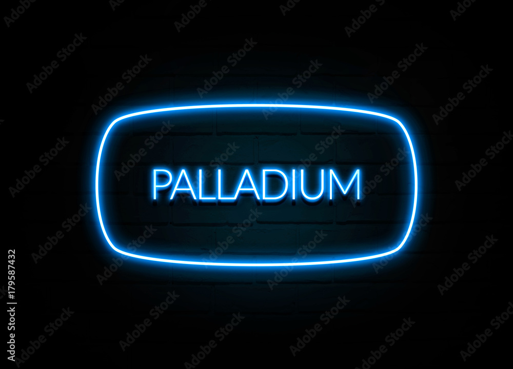 Palladium  - colorful Neon Sign on brickwall