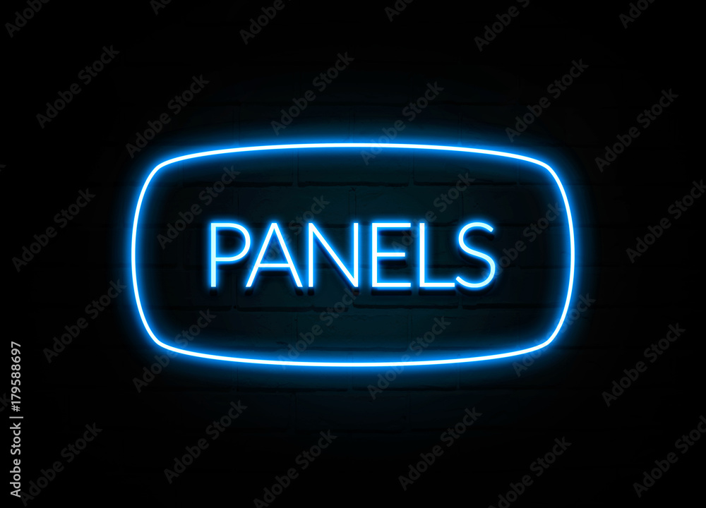 Panels - colorful Neon Sign on brickwall Panels - colorful Neon Sign on brickwall