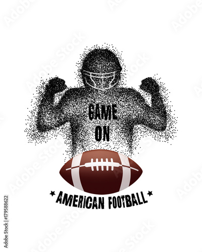 Football player with ball. Silhouette of american football player. Game on