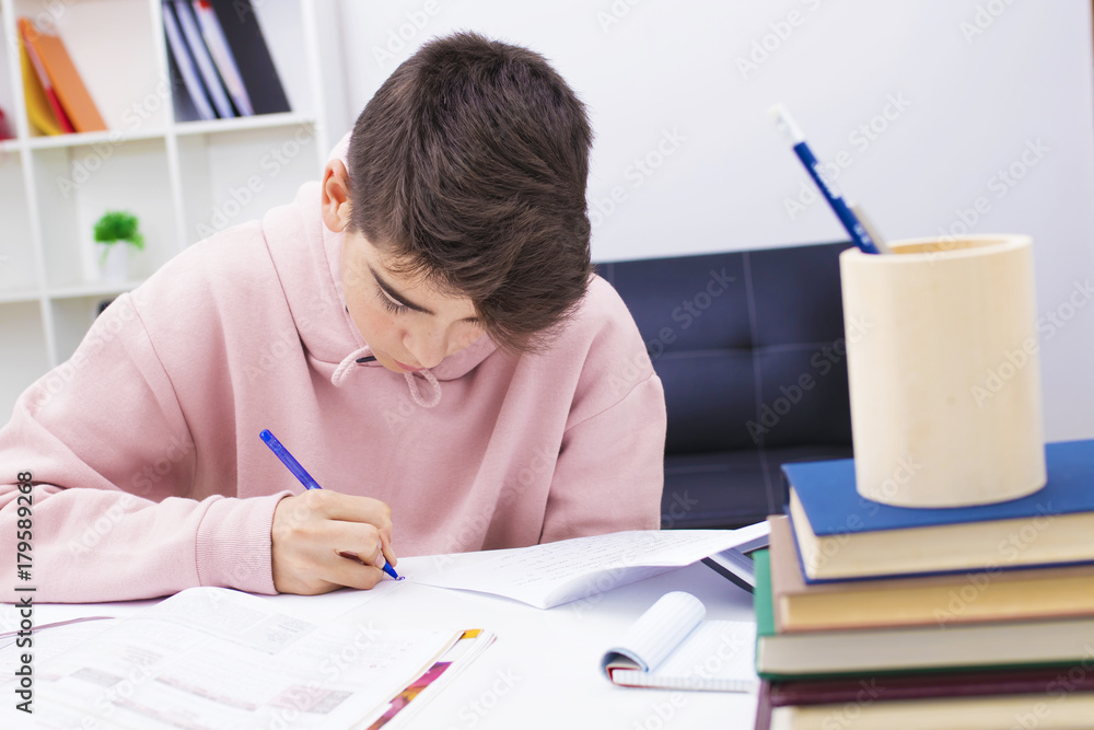 child studying at home or school desk child studying at home or school desk