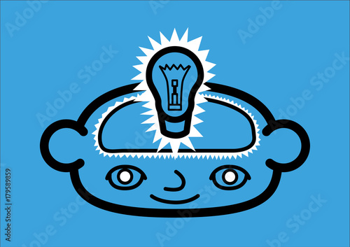 A head icon representing a bright idea. Vector illustration