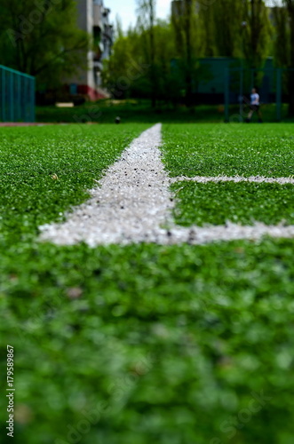 football field with artificial turf, angle, background © Kirill