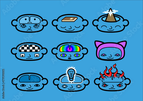 A collection of head icons representing different mind states. Vector illustration