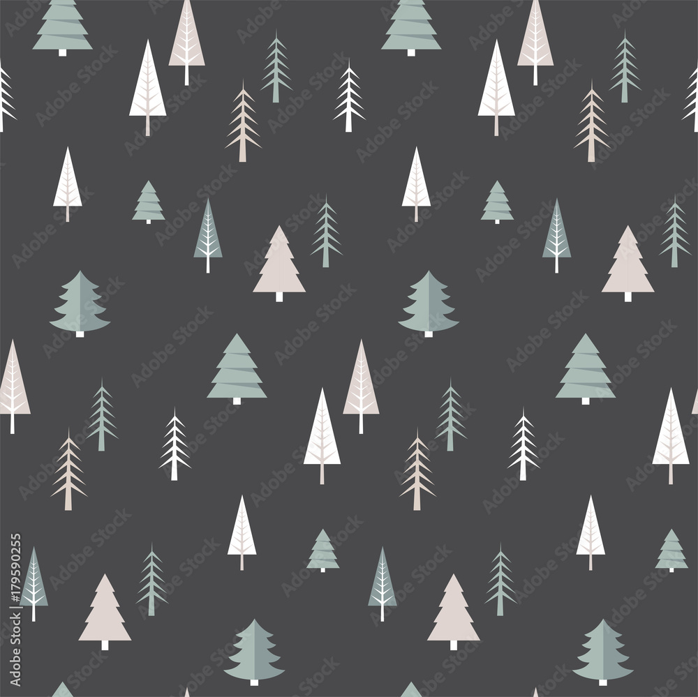 Christmas winter forest landscape . seamless pattern . Abstract Vector illustration