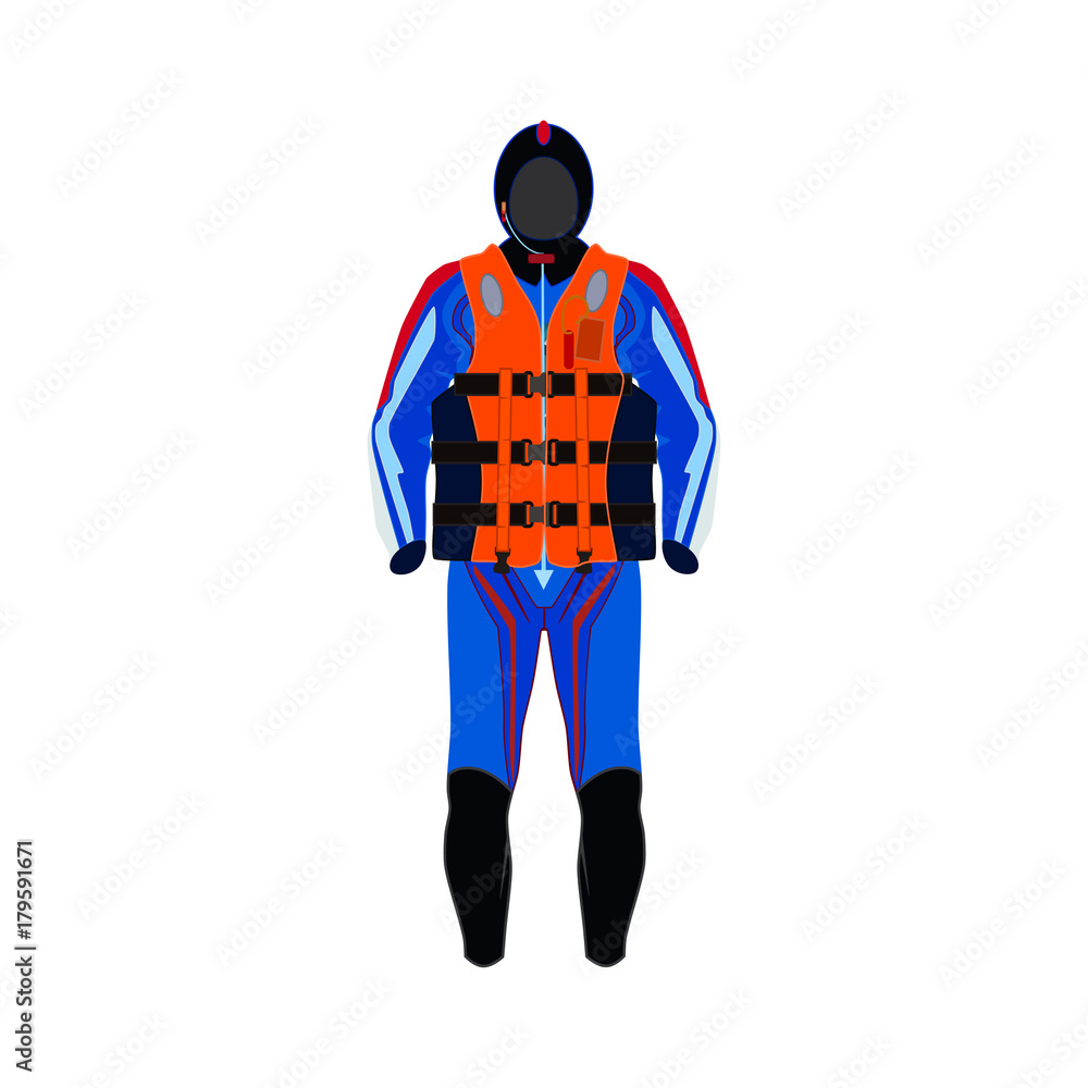 Water scooter rider suit and protective gear vector illustration